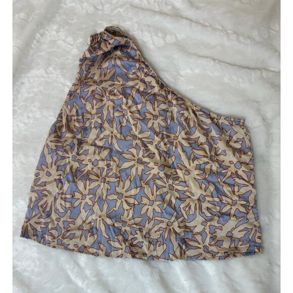 SUNDAYS Oak Blouse Tropical Floral Stretchy Silk Asymmetrical Tank Top Large - Picture 3 of 8